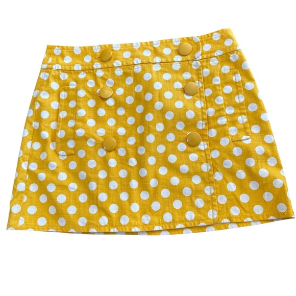 J Crew Yellow Polka Dot wrap style skirt, side pockets, cotton, sz 6, never worn - Picture 2 of 10